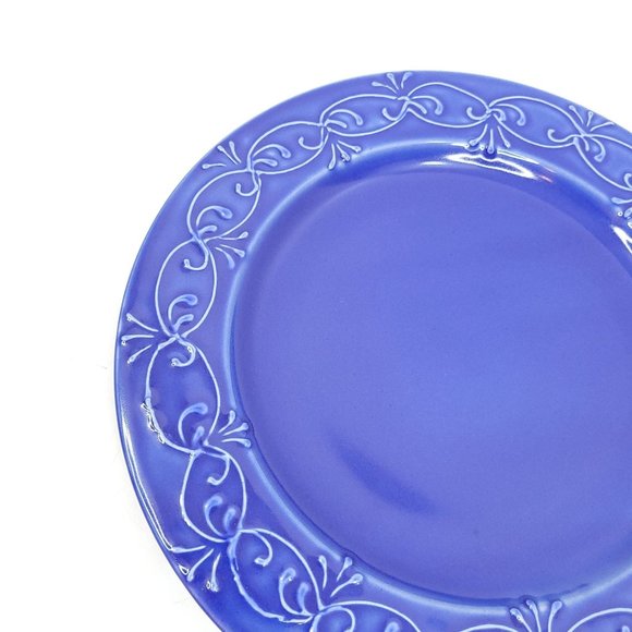Le Poet-Laval France Blue Dinnerware Lot of 2 Dinner Plates Raised Design Cobalt - Picture 8 of 12